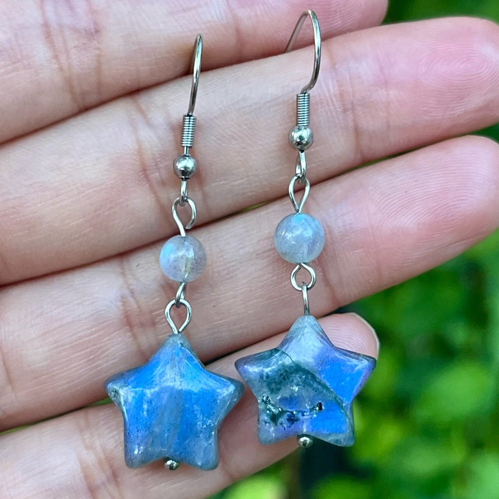 Stainless steel labradorite star drop earrings 0431